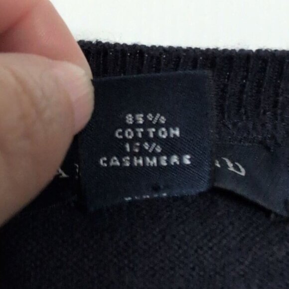 Lands End Cotton Cashmere Sweater Mens Size XL Blue Geometric V Neck Pullover - Picture 4 of 6